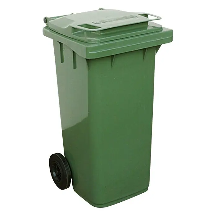 Floraworld Mülltonne mit Deckel Cargo - 80 l, Grün - Grüne Mülltonne mit Rädern und Deckel, ideal für die Abfallentsorgung im Außenbereich. Robuste Bauweise für den täglichen Gebrauch.