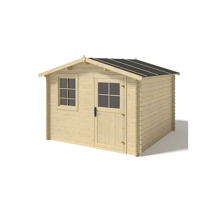 Gartenhaus, Gerätehaus 7.5m2 - 3x2.5m - 28mm -  - Helles Holz-Gartenhaus mit schwarzem Dach, Fenster und Tür.