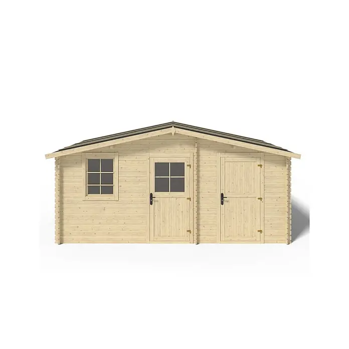 Gartenhaus, Gerätehaus 15m2 - 5x3m - 28mm -  - Hellholz-Gartenhaus mit Giebeldach, einem Fenster und zwei unterschiedlich großen Türen.