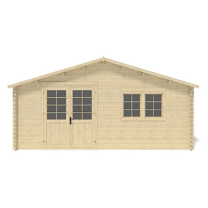 Gartenhaus, Gerätehaus 30m2 - 6x5m - 40mm -  - Helle Holz-Gartenhütte mit Doppeltür mit Fensterfeldern und einem separaten Fenster.