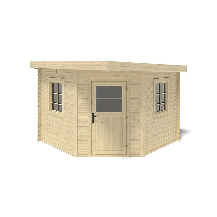 Gartenhaus, Gerätehaus 8m2 - 3x3m - 28mm -  - Helle Holz-Gartenecke mit Tür und zwei Fenstern.