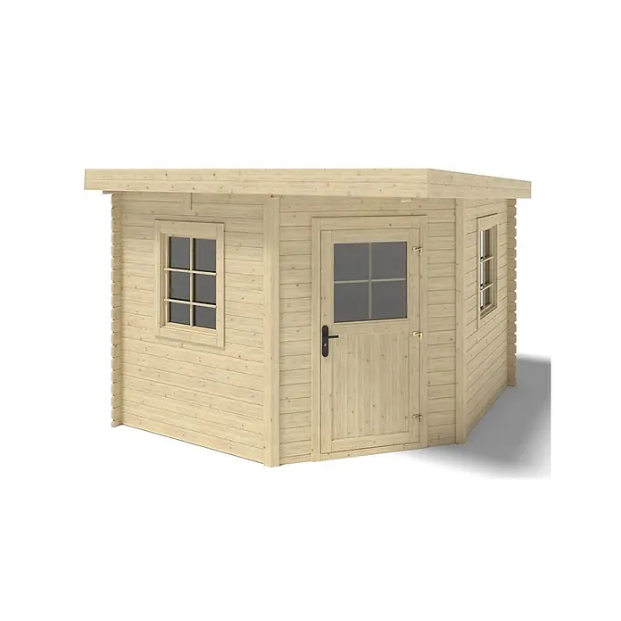 Gartenhaus, Gerätehaus 8m2 - 3x3m - 28mm -  - Hellholz-Gartenhaus mit Flachdach, Tür mit Fenster und zwei Seitenfenstern.