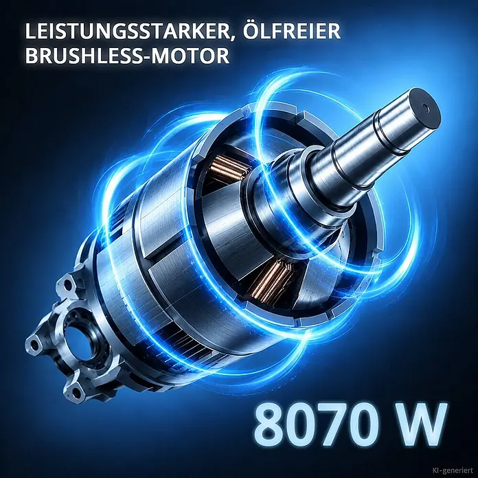 Kompressor 10 bar 280 L 11,83 PS 8,70 kW 1500 l/min Druckluftkompressor -  - Leistungsstarker, ölfreier Brushless-Motor mit Kupferwicklungen und 8070 W Leistung.