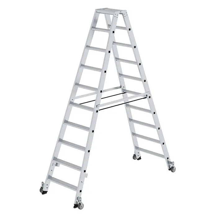 Stufen-Stehleiter beidseitig begehbar mit Rollen 2x10 Stufen - 