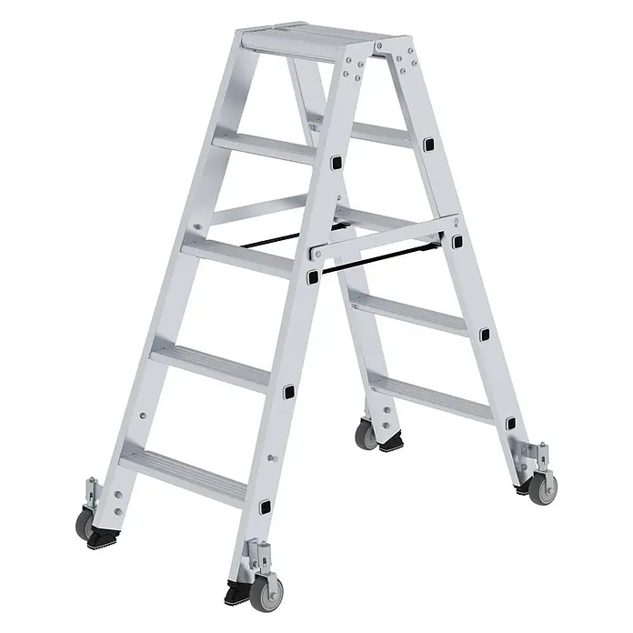 Stufen-Stehleiter beidseitig begehbar mit Rollen 2x5 Stufen - 