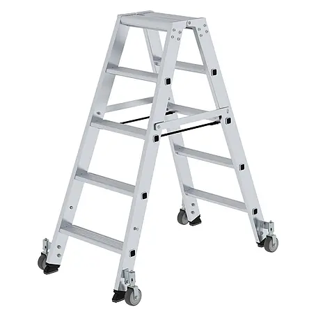 Stufen-Stehleiter beidseitig begehbar mit Rollen 2x5 Stufen