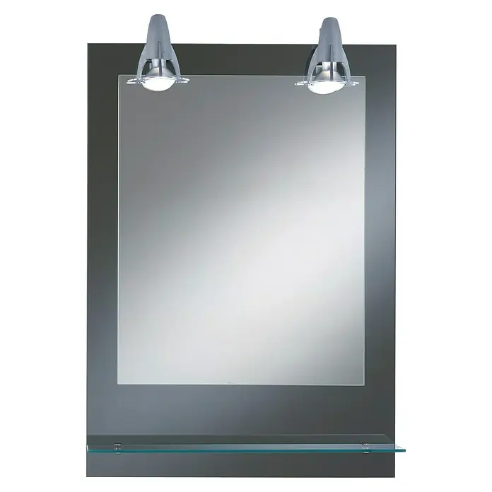 Kristall-Form Lichtspiegel Pierre - 50 x 70 cm, Grau, Ablage - Moderner Badezimmerspiegel mit Beleuchtung und Glasablage für stilvolle Einrichtung.