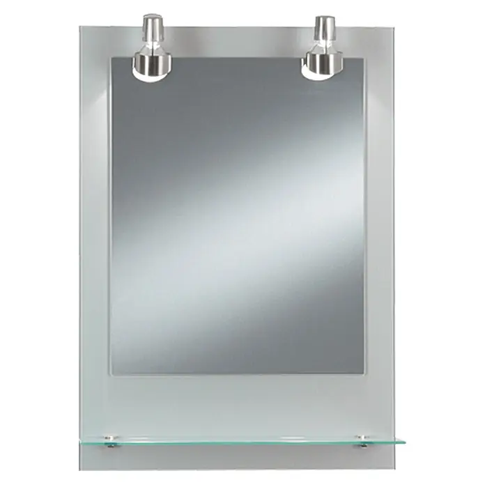 Kristall-Form Lichtspiegel Pascal - 50 x 70 cm, Silber, Ablage - Elegantes Badezimmerspiegel-Set mit Beleuchtung und Glasablage. Ideal für moderne Badezimmerdesigns und zur praktischen Aufbewahrung von Badutensilien.