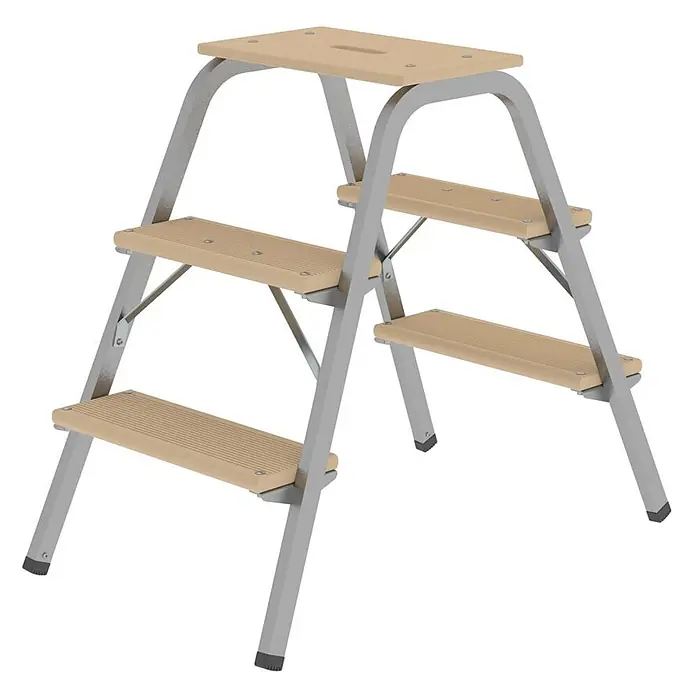 Stahl-Holz-Tritt | 2x3 Stufen | aus Stahl mit Holz-Stufen - 