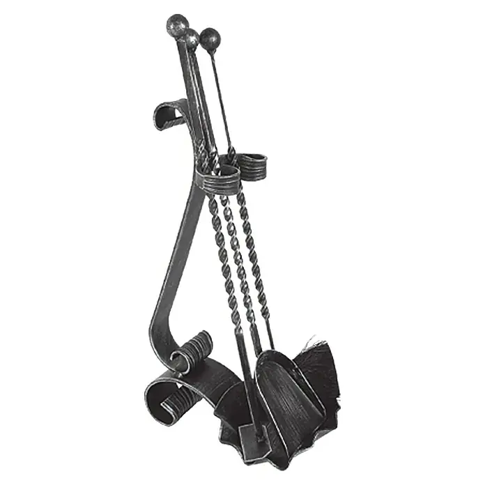 Lienbacher Kamingarnitur - 3 -tlg., Schmiedeeisen, Höhe: 65 cm - Kamingarnitur aus Schmiedeeisen mit Halter, Schaufel, Besen und Schürhaken für den Kaminbereich. Dekorative Kaminaccessoires.