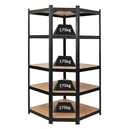 Eckregal Ragnar | HxBxT 180x90x60cm | Fachlast 175kg | Schwarz