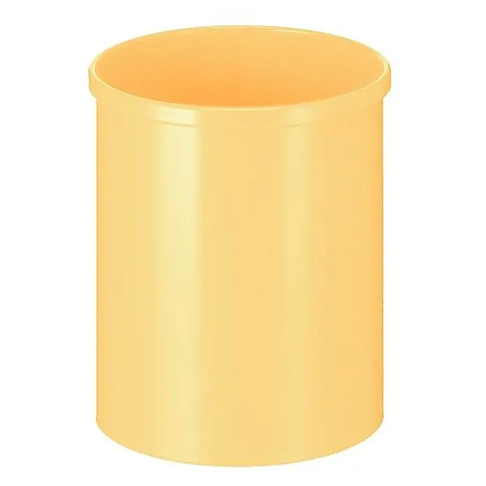 Stillvoller runder Metall Papierkorb | 15 Liter | HxØ 30,5x25,5cm | Gelb -  - Hellgelber zylindrischer Behälter mit Rand, ideal für Aufbewahrung oder als Stiftehalter.