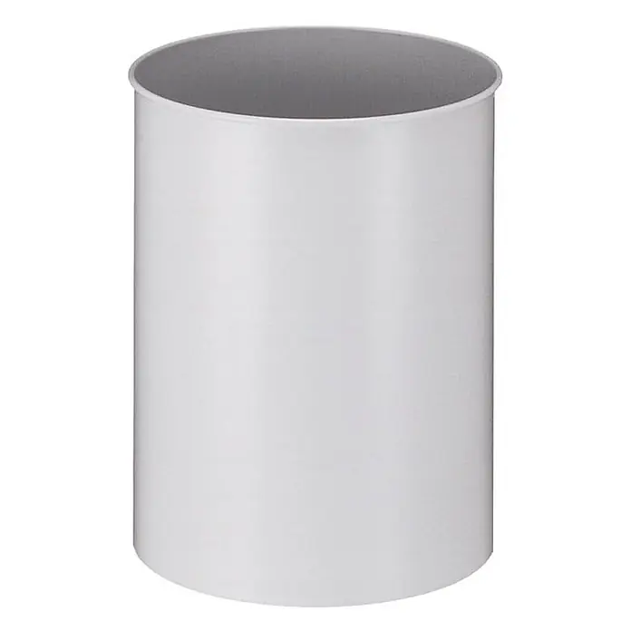 Stillvoller runder Metall Papierkorb | 30 Liter | HxØ 47x33,5cm | Grau -  - Hellgrauer zylindrischer Behälter mit offener Oberseite.