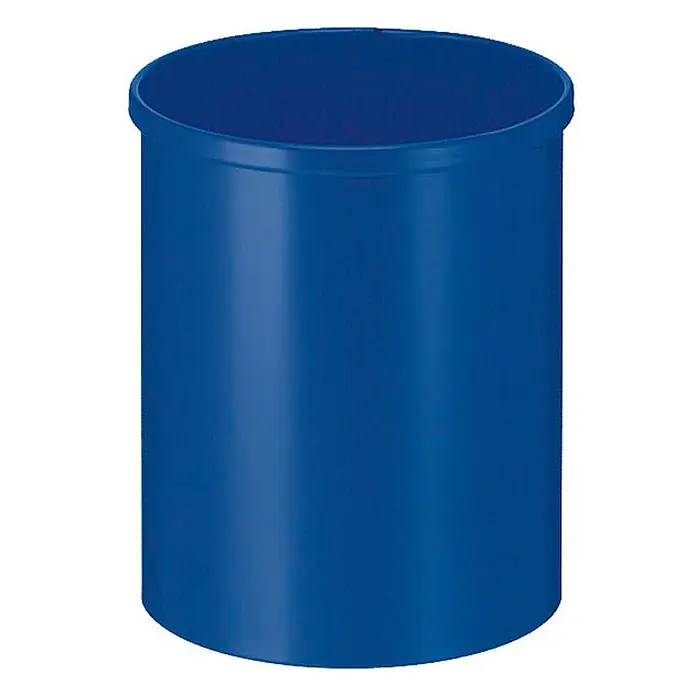 Stillvoller runder Metall Papierkorb | 15 Liter | HxØ 30,5x25,5cm | Blau -  - Blauer zylindrischer Plastikbehälter mit verstärktem Oberrand.