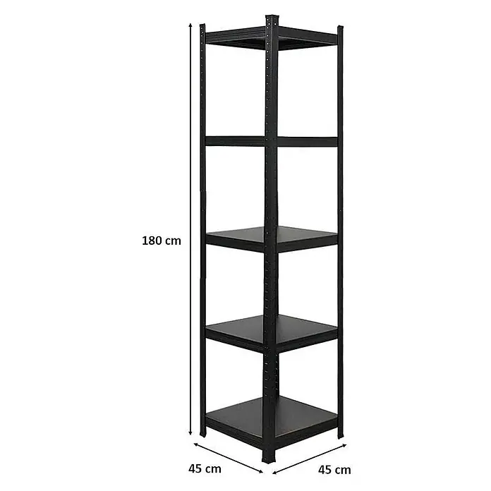 All Black Series Schwerlastregal Ragnar 180x45x45cm 100kg Matt Schwarz -  - Schwarzes Metallregal mit 5 Ablagen, 180 cm H x 45 cm B x 45 cm T.