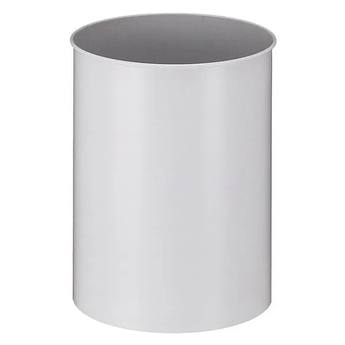 Stillvoller runder Metall Papierkorb | 15 Liter | HxØ 30,5x25,5cm | Grau -  - Weißer zylindrischer Behälter mit offener Oberseite.