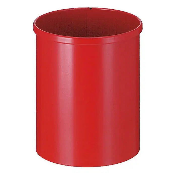 Stillvoller runder Metall Papierkorb | 15 Liter | HxØ 30,5x25,5cm | Rot -  - Roter zylindrischer Behälter mit gerolltem Rand, oben offen.