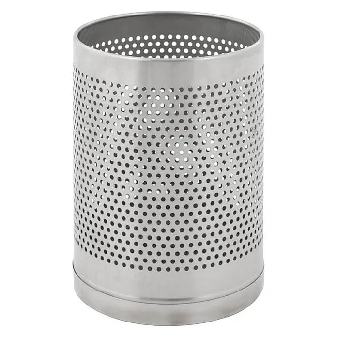Perforierter runder Edelstahl Papierkorb |10 Liter | HxØ 29x22cm | Silber -  - Perforierter silberner Metall-Abfalleimer.