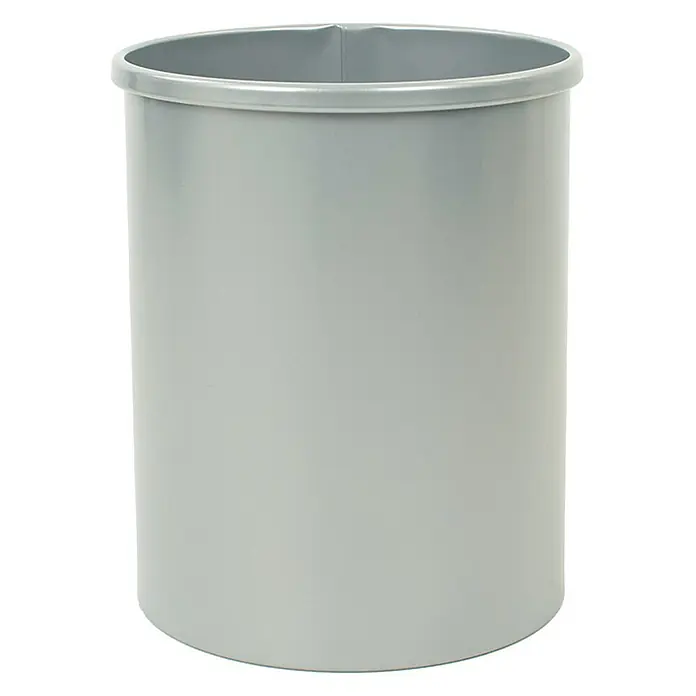 Stillvoller runder Metall Papierkorb | 15 Liter | HxØ 30,5x25,5cm | Silber -  - Zylindrischer Abfalleimer aus silbernem Metall mit gerolltem Rand.
