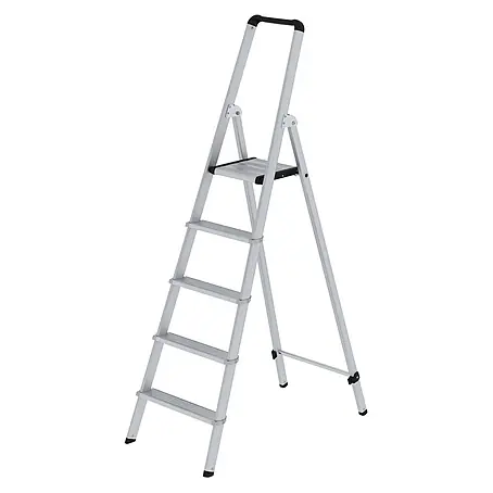 ML Stufen-Stehleiter einseitig begehbar Aluminium eloxiert 5 Stufen