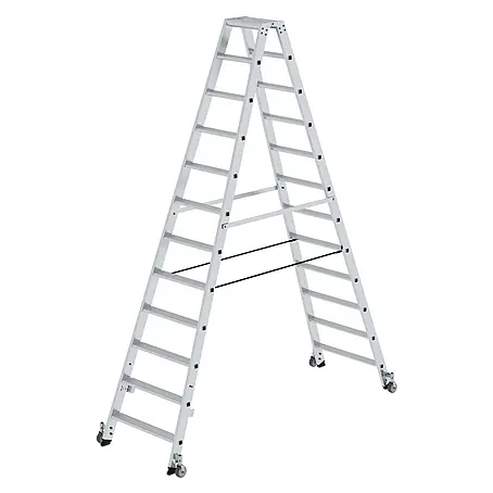 Stufen-Stehleiter beidseitig begehbar mit Rollen 2x12 Stufen