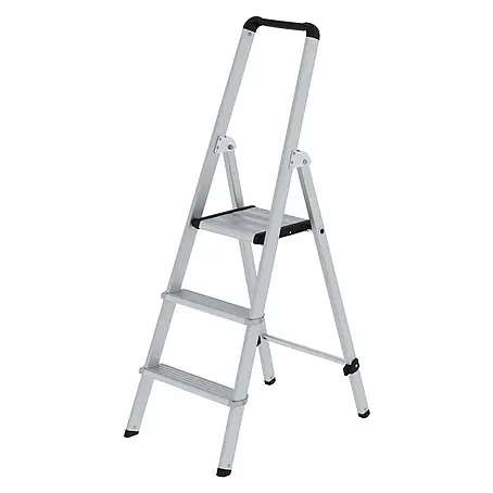 ML Stufen-Stehleiter einseitig begehbar Aluminium eloxiert 3 Stufen