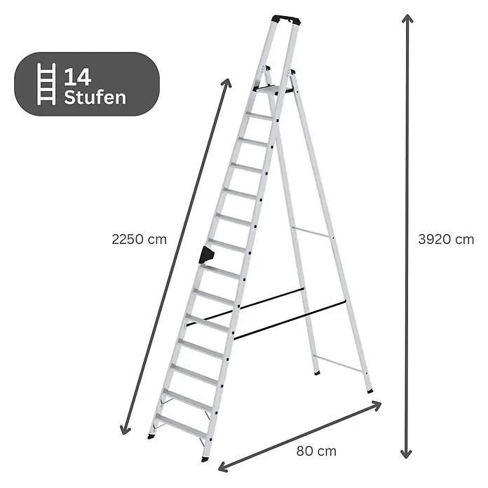 Stufen-Stehleiter einseitig begehbar 14 Stufen - 