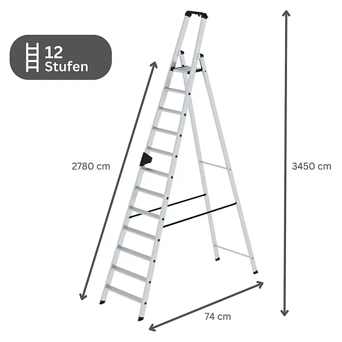 Stufen-Stehleiter einseitig begehbar 12 Stufen - 