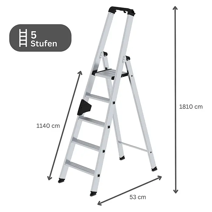 Stufen-Stehleiter einseitig begehbar 5 Stufen - 