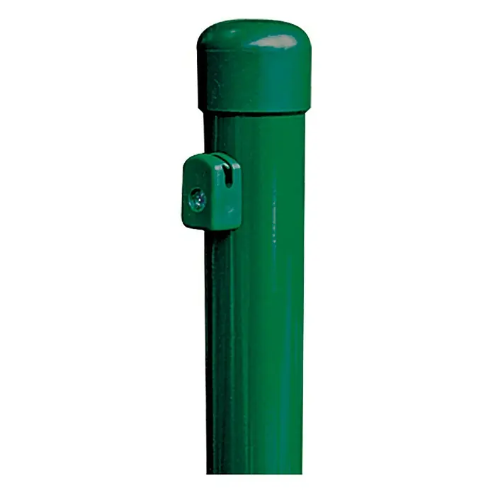 Alberts Zaunpfosten - Länge: 115 cm, Durchmesser: 34 mm, Grün, Metall - Grüner Zaunpfosten mit Kappe und Befestigungselement.