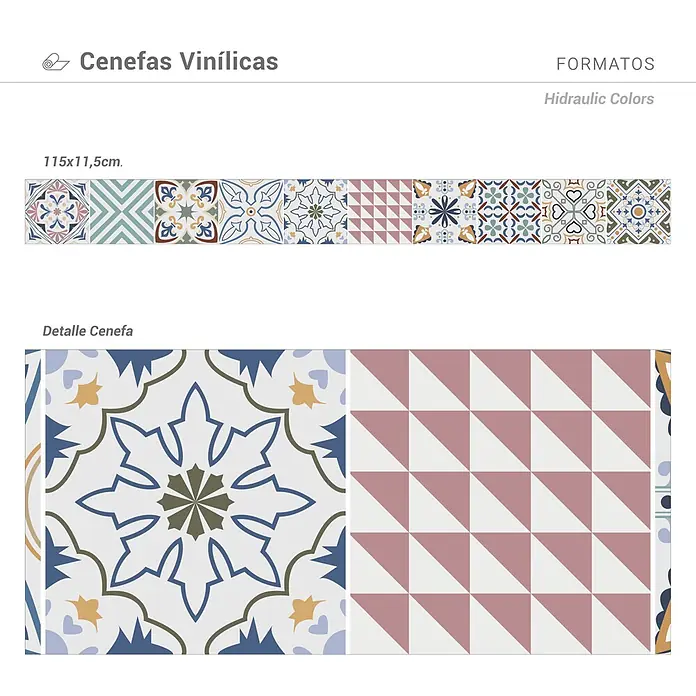 Cenefa decorativa Hidráulica - 3 pzs., L x An: 115 x 11,5 cm, Multicolor, Plástico - Cenefa decorativa de vinilo con diversos patrones hidráulicos coloridos, 115x11,5cm.