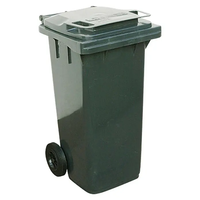 Floraworld Mülltonne mit Deckel Cargo - 240 l, Grau - Ein grüner Müllcontainer mit Deckel und Rädern, ideal für die Abfallentsorgung im Außenbereich. Robuste Bauweise für den täglichen Gebrauch.