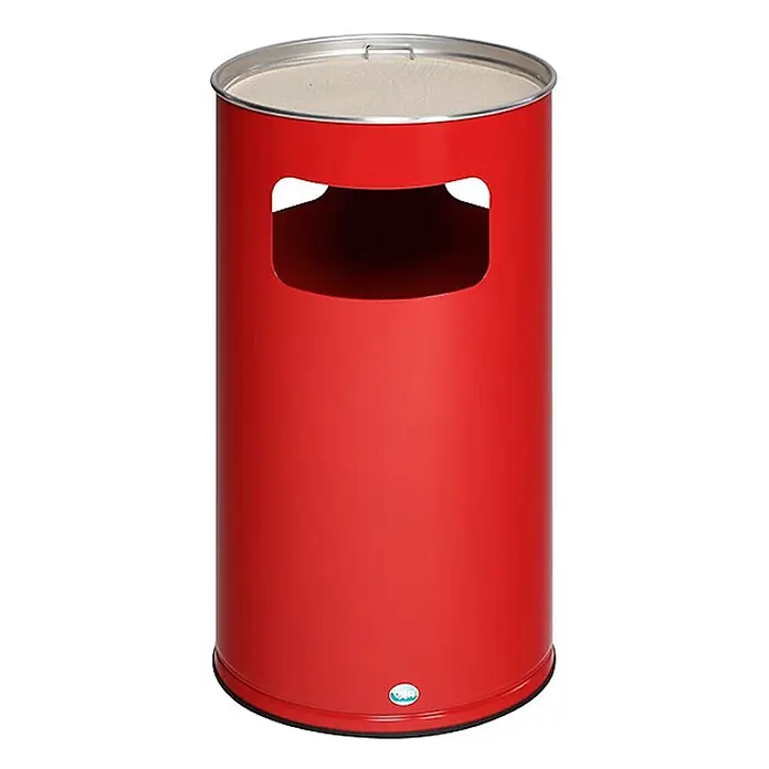 Klassischer Kombiascher rund | HxBxT 76x42x42cm | Verzinkter Stahl | Rot -  - Roter zylindrischer Metall-Abfalleimer mit Metallrand und großer Einwurföffnung.