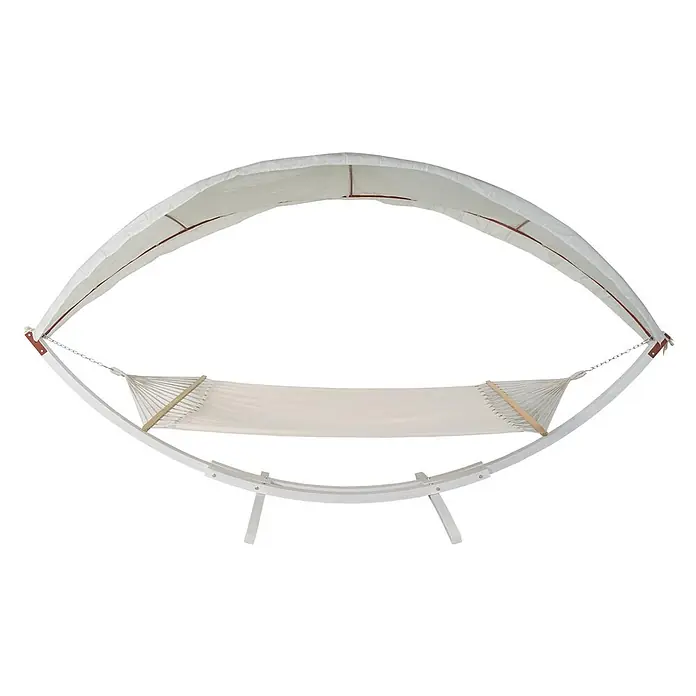 Mendler Hängematte HWC-J47 bis 200kg 420cm - weiß, Creme-weiß -  - Weißer Hängematte mit geschwungenem Ständer, Spreizstäben und passendem Stoffdach.