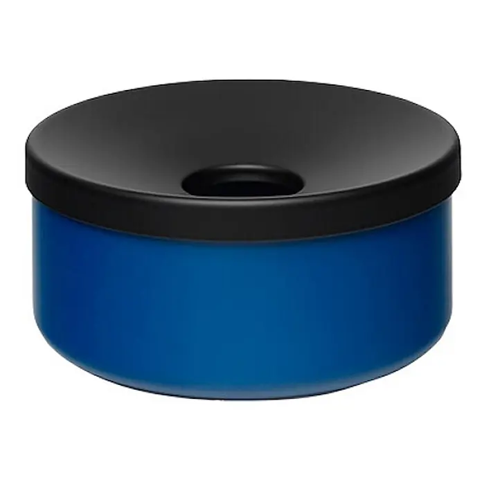 Robuster Tischascher | HxBxT 8x15,5x15,5cm | Stahl | Blau -  - Runder Behälter in Blau und Schwarz mit vertieftem Deckel und zentraler Öffnung.