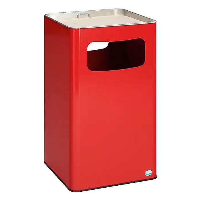 Klassischer Kombiascher eckig | HxBxT 75,5x43x43cm | Verzinkter Stahl | Rot -  - Roter rechteckiger Abfalleimer mit silberner Oberseite und rechteckiger Einwurföffnung.