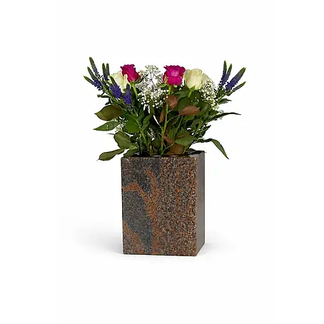 Grabvase Cube-XL, LxBxH: 17x17x25 cm, Granit, Gneis, Rot-Grau