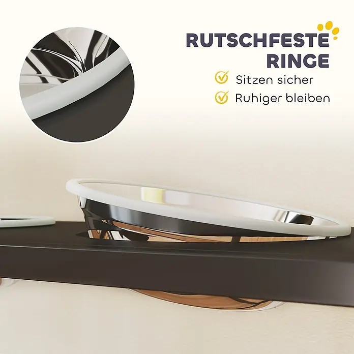 PawHut Futternapfstation Schwarz 89,5L x 27B x 74H cm -  - Metallische Tierfutternäpfe mit weißen rutschfesten Ringen für sicheren Stand und weniger Lärm.