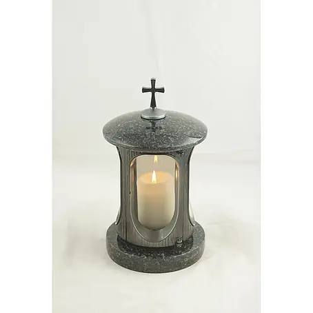 Grablampe mit Kreuz Ø15xH28cm, Granit Schwedisch Schwarz, Schwarz-Anthrazit