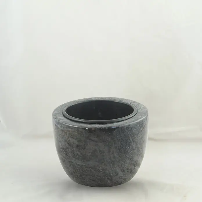 Grabschale Modern, ØxH: 24x15 cm, Granit, Orion, Blaugrau -  - Dunkelgrauer marmorierter Steintopf mit schwarzem Inneneinsatz.