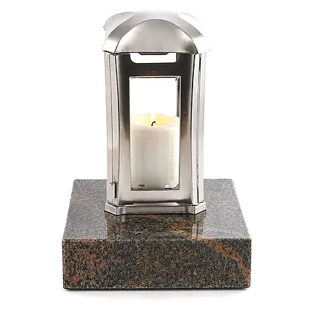 Grablaterne Venezia mit Granit-Sockel Gneis, 13x13x24 cm, Edelstahl