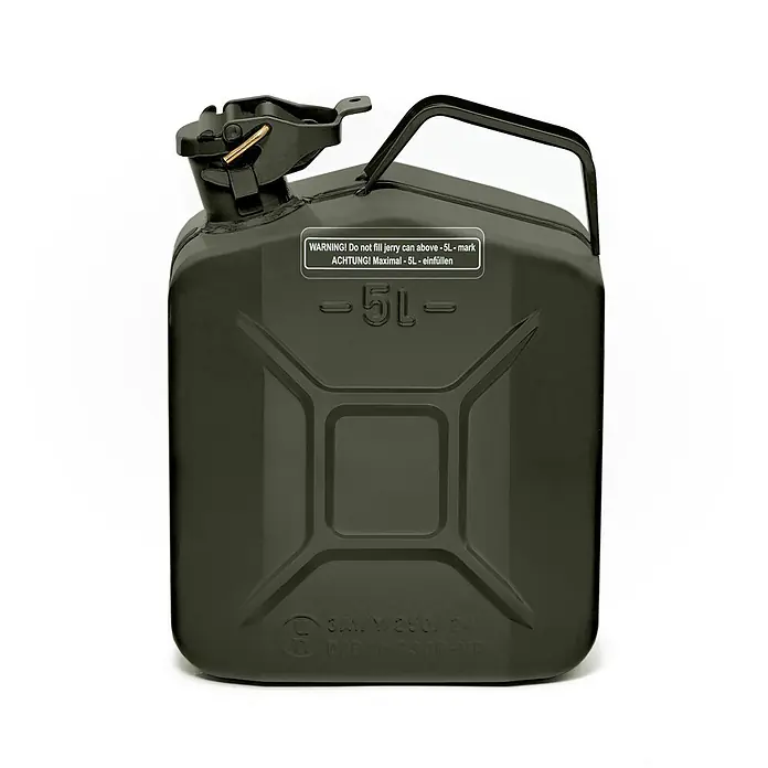Oxid7 by BW Kraftstoffkanister 5 l, Benzinkanister, Bronzegrün -  - Olivgrüner Metall-Jerrycan mit schwarzem Verschluss und Griff, markiert mit '5L' Fassungsvermögen.