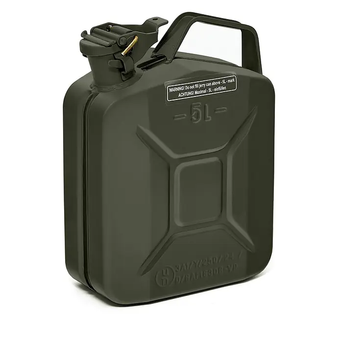 Oxid7 by BW Kraftstoffkanister 5 l, Benzinkanister, Bronzegrün -  - Olivgrüner 5-Liter-Metallkanister mit Griff und Warnhinweis.