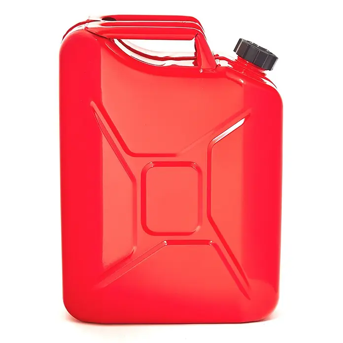 BW Kraftstoffkanister 20 l, Metall, Schraubverschluss, Rot, 5 Stk. -  - Glänzender roter Metall-Benzinkanister mit schwarzer Schraubkappe und Dreifachgriff.