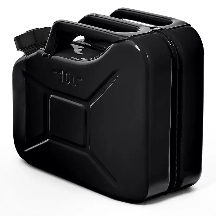 BW Kraftstoffkanister 10 l, Metall, Schraubverschluss, Schwarz -  - Schwarzer Benzinkanister mit zwei Griffen, Schraubverschluss und geprägter '10L'-Markierung.