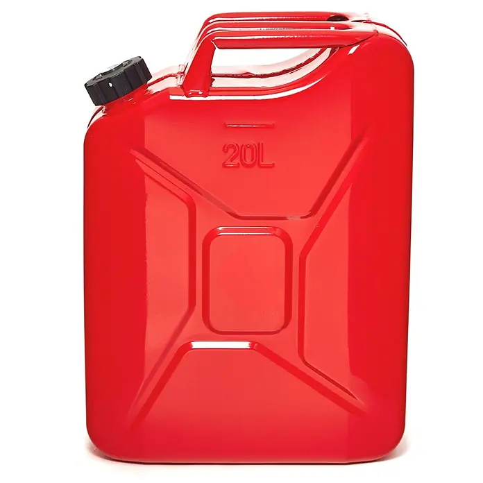 BW Kraftstoffkanister 20 l, Metall, Schraubverschluss, Rot, 5 Stk. -  - Roter 20L Metall-Benzinkanister mit schwarzer Kappe und Dreisteggriff.