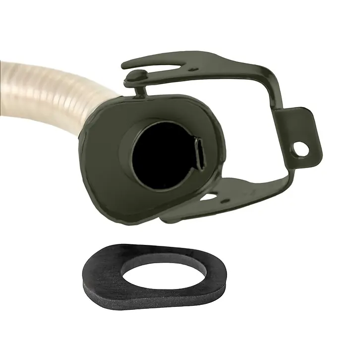 BW Ausgießer für Kanister 5/10/20 l, Flexrohr 20 mm Benzin, Bronzegrün -  - Dunkelgrüner Jerrycan-Ausgießer mit flexiblem Schlauch und schwarzer Dichtung.