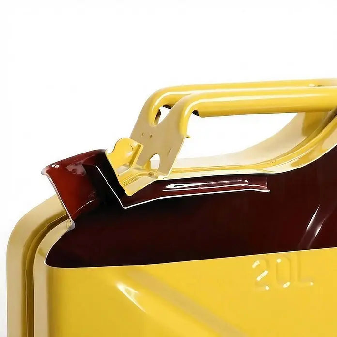 BW Kraftstoffkanister 10 l, Bajonett + Ausgießer, Gelb -  - Gelber und dunkelroter Metallkanister mit „20L“ Prägung.