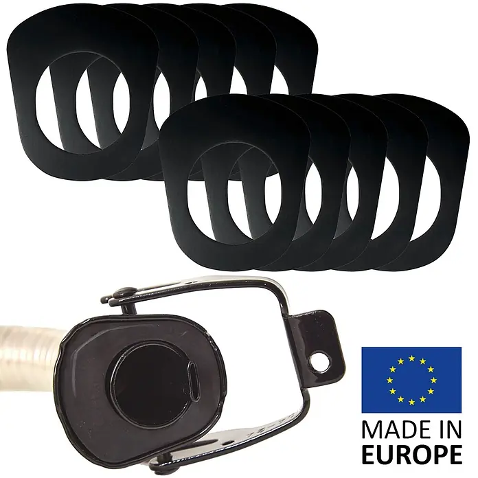BW Ersatzdichtung Ausgießer-Flexrohr für Metall-Kanister, 10 Stk. -  - Set schwarzer gekrümmter Unterlegscheiben und eine schwarze Metall-Auspuffhalterung, Made in Europe.