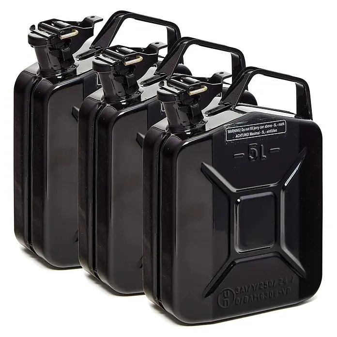 Oxid7 by BW Kraftstoffkanister 5 l, Benzinkanister, Schwarz, 3 Stk. -  - Vier schwarze Metall-5L-Kanister für Kraftstoff.